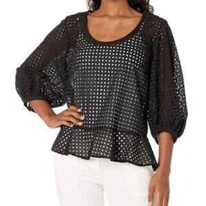 Club Monaco Black Eyelet Peplum Top